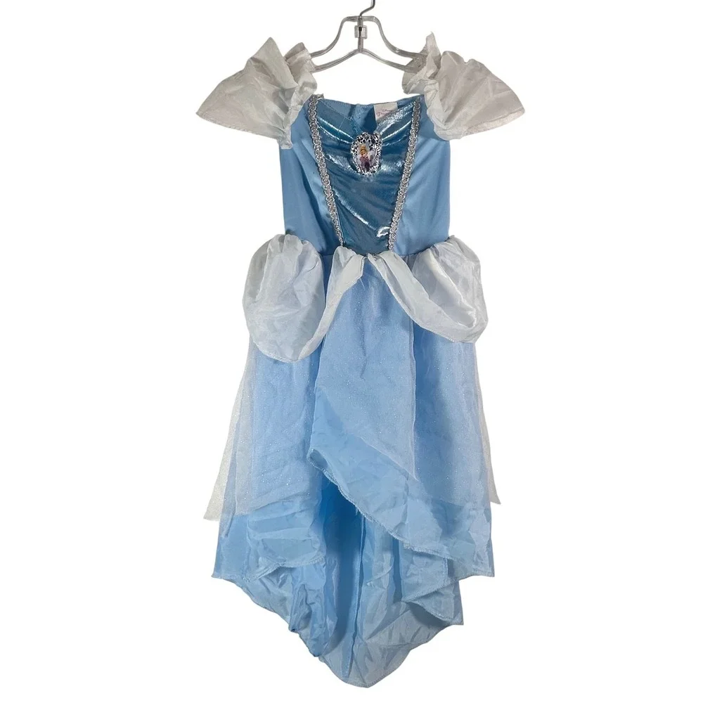 Disney Princess Cinderella Costume Dress Blue Sparkle Cameo Kids Small 4-6X